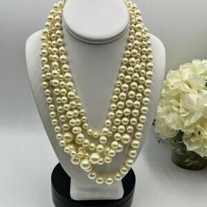 J. Crew Vintage Signed Five Multi-strand Off White Cream Faux Pearl Necklace New